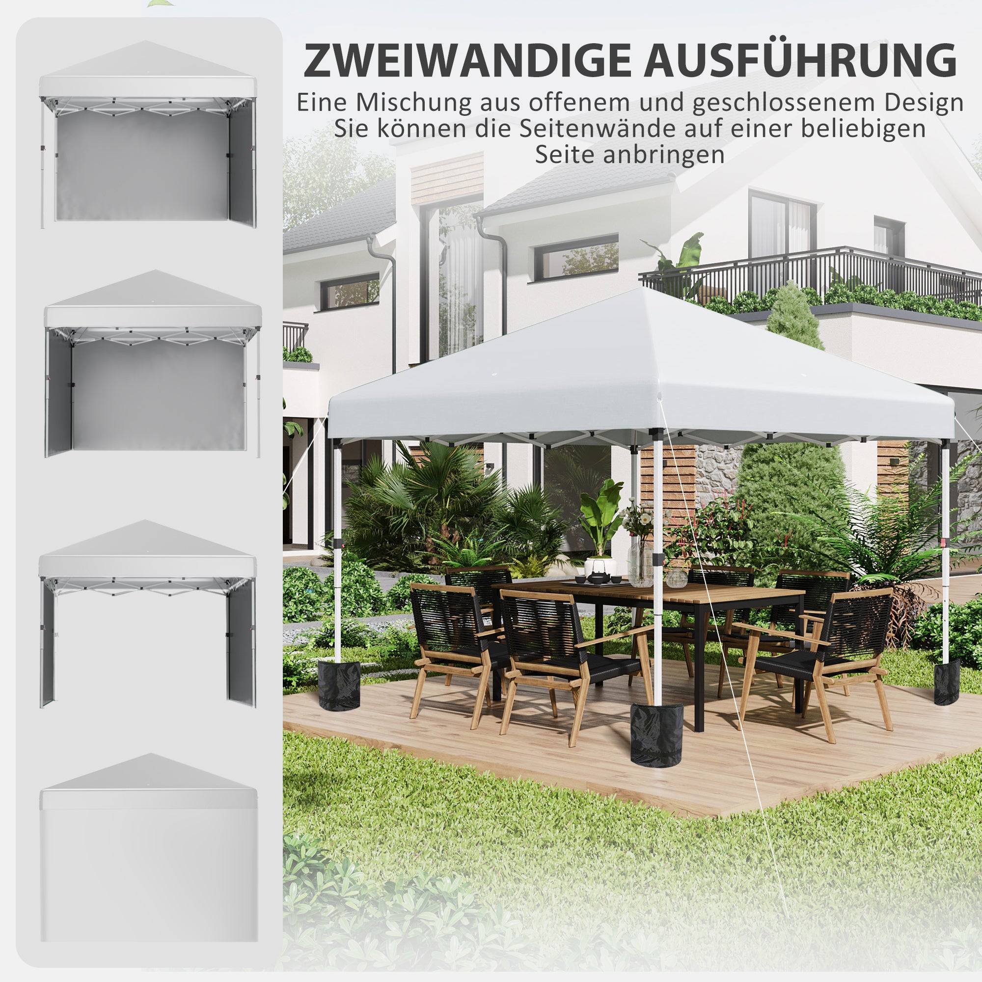 Pavillon ca.3x3m, water-repellent Sturdy Winterproof Pop-up Folding Pavilion with 2 Side Walls, UV Protection 30+, Foldable Party Tent Garden Tent with Bag, Garden Pavilion for Camping, Light Gray