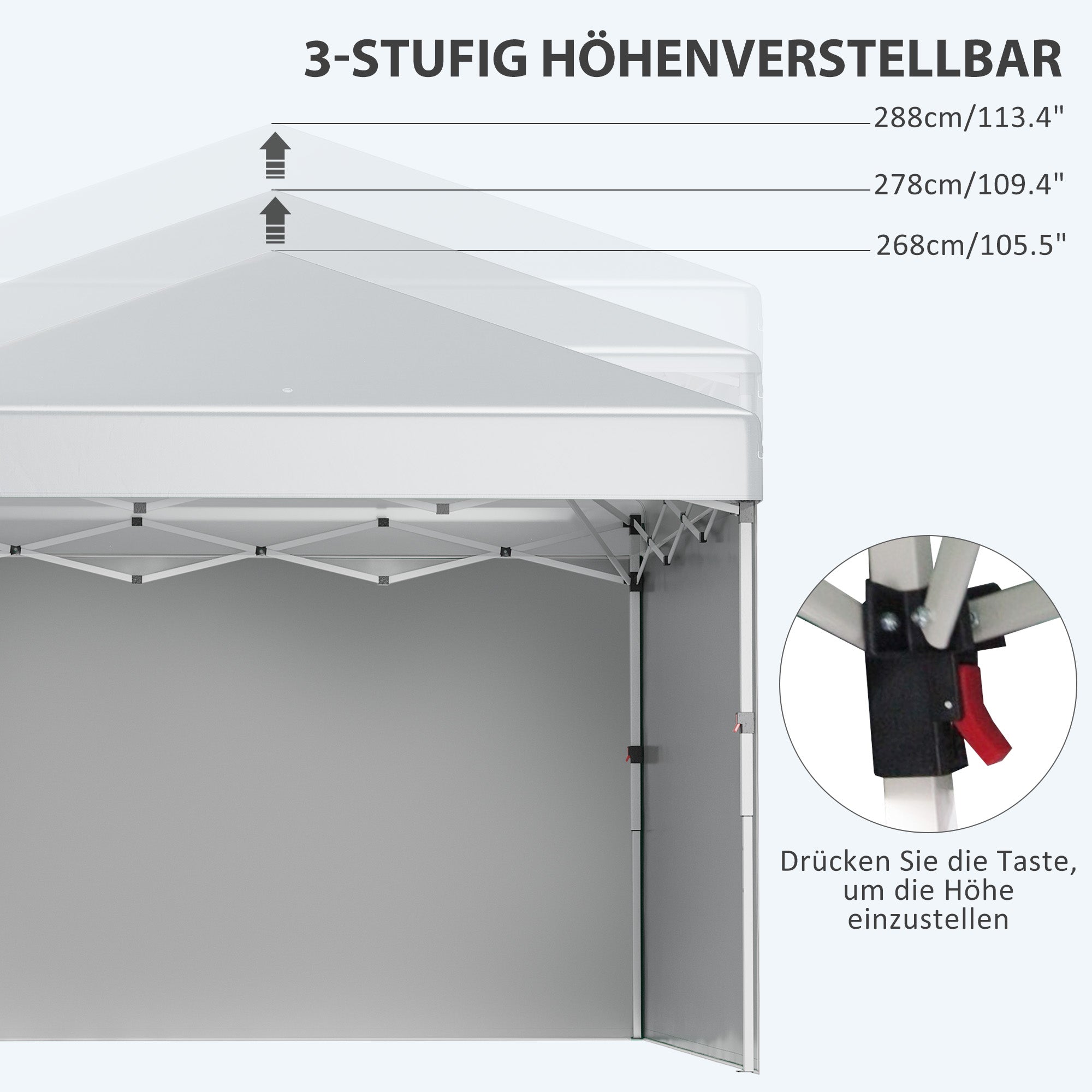 Pavillon ca.3x3m, water-repellent Sturdy Winterproof Pop-up Folding Pavilion with 2 Side Walls, UV Protection 30+, Foldable Party Tent Garden Tent with Bag, Garden Pavilion for Camping, Light Gray