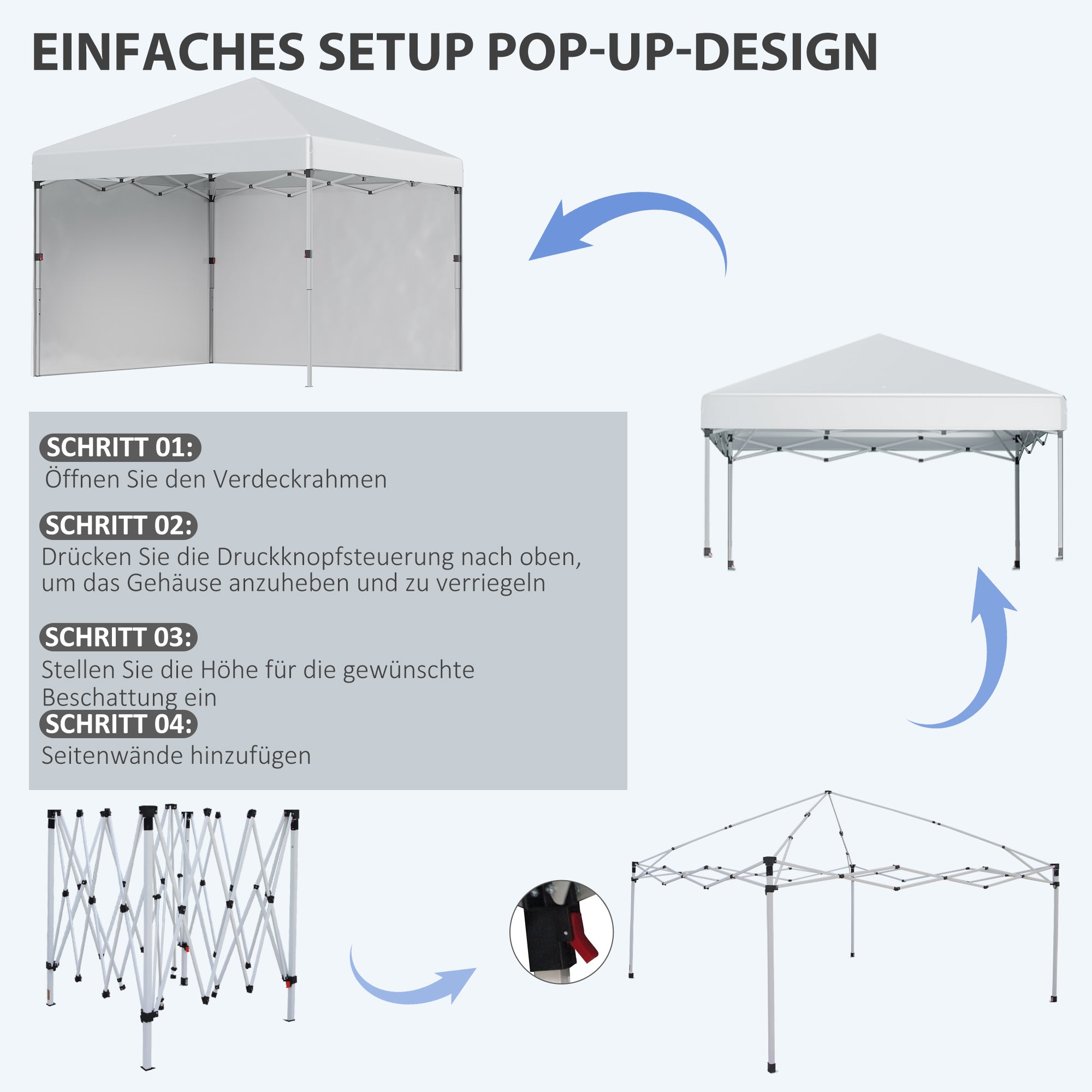 Pavillon ca.3x3m, water-repellent Sturdy Winterproof Pop-up Folding Pavilion with 2 Side Walls, UV Protection 30+, Foldable Party Tent Garden Tent with Bag, Garden Pavilion for Camping, Light Gray