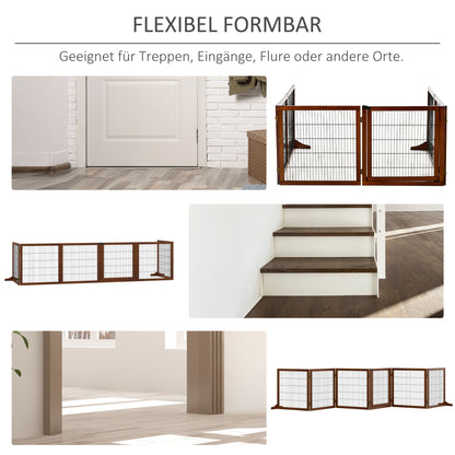 Dog Barrier Adjustable Safety Gate with Feet 432 x 70 cm Wood Dog Gate Foldable Stair Gate Dog Barrier for Stairs, Doors, Hallways, 6 Panels, Coffee