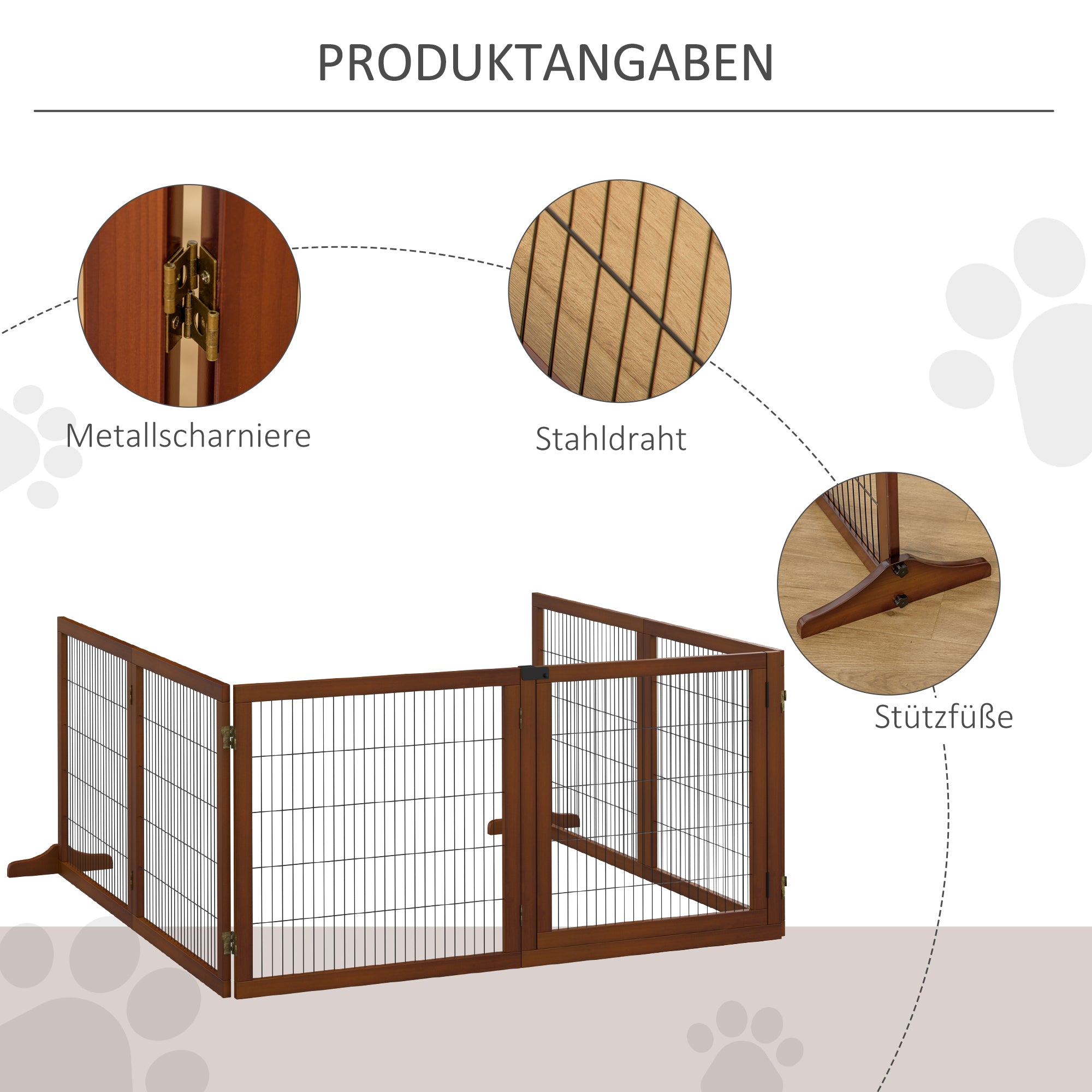 Dog Barrier Adjustable Safety Gate with Feet 432 x 70 cm Wood Dog Gate Foldable Stair Gate Dog Barrier for Stairs, Doors, Hallways, 6 Panels, Coffee