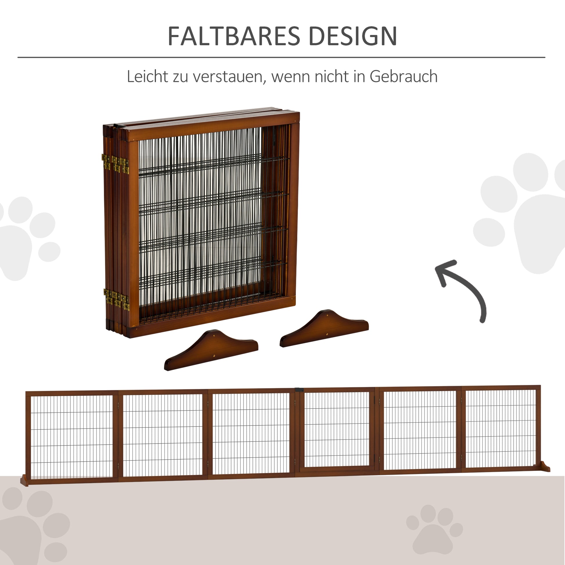 Dog Barrier Adjustable Safety Gate with Feet 432 x 70 cm Wood Dog Gate Foldable Stair Gate Dog Barrier for Stairs, Doors, Hallways, 6 Panels, Coffee