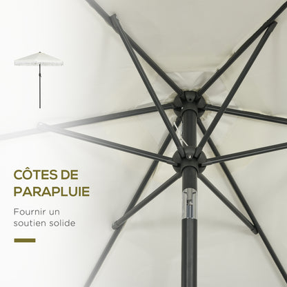 Garden Parasol Straight Tilt Umbrella Ø 2.25m with Bohemian Style Fringed Crème Canopy and Black Mast