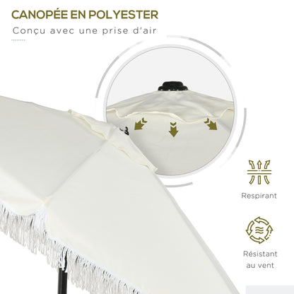 Garden Parasol Straight Tilt Umbrella Ø 2.25m with Bohemian Style Fringed Crème Canopy and Black Mast
