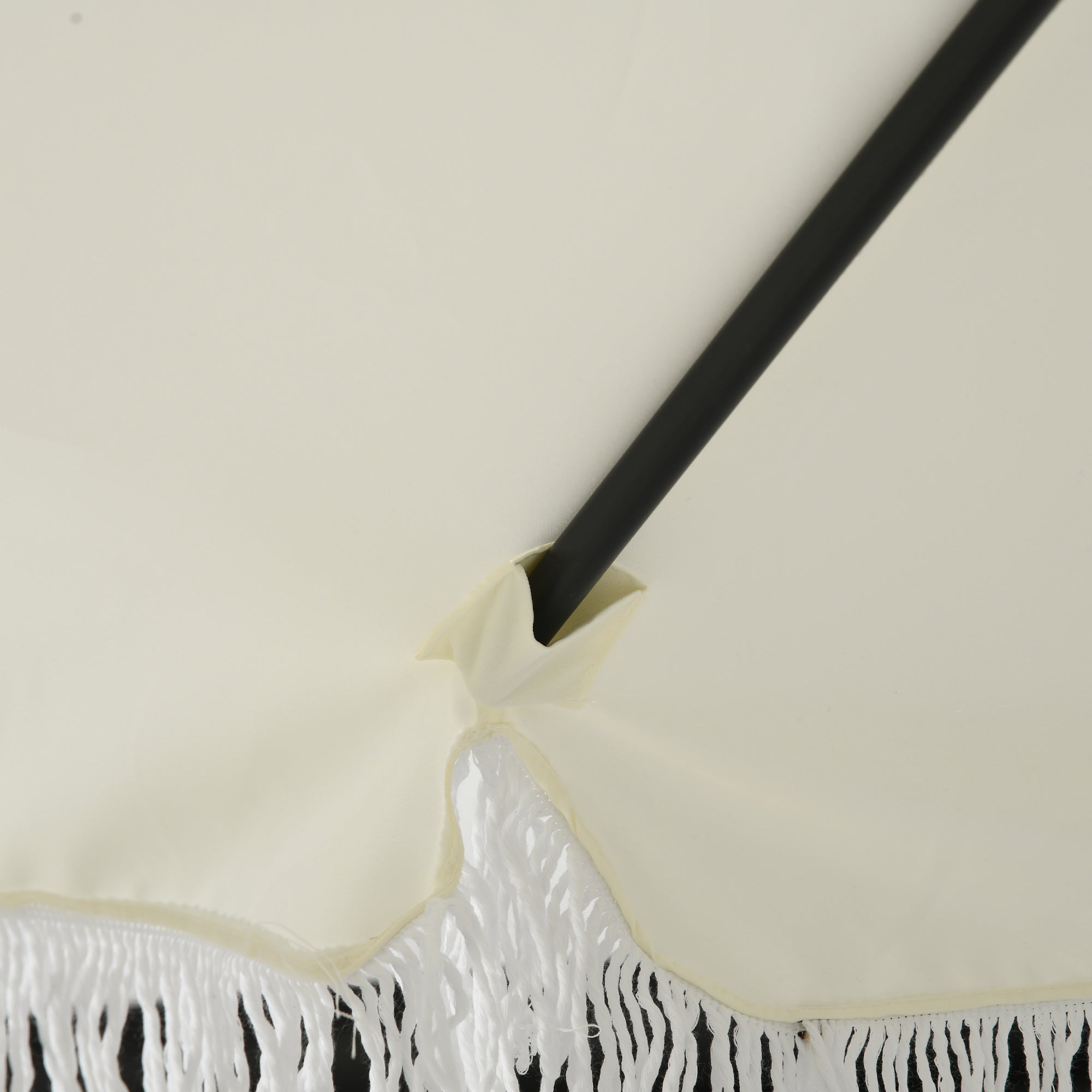 Garden Parasol Straight Tilt Umbrella Ø 2.25m with Bohemian Style Fringed Crème Canopy and Black Mast