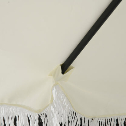 Garden Parasol Straight Tilt Umbrella Ø 2.25m with Bohemian Style Fringed Crème Canopy and Black Mast