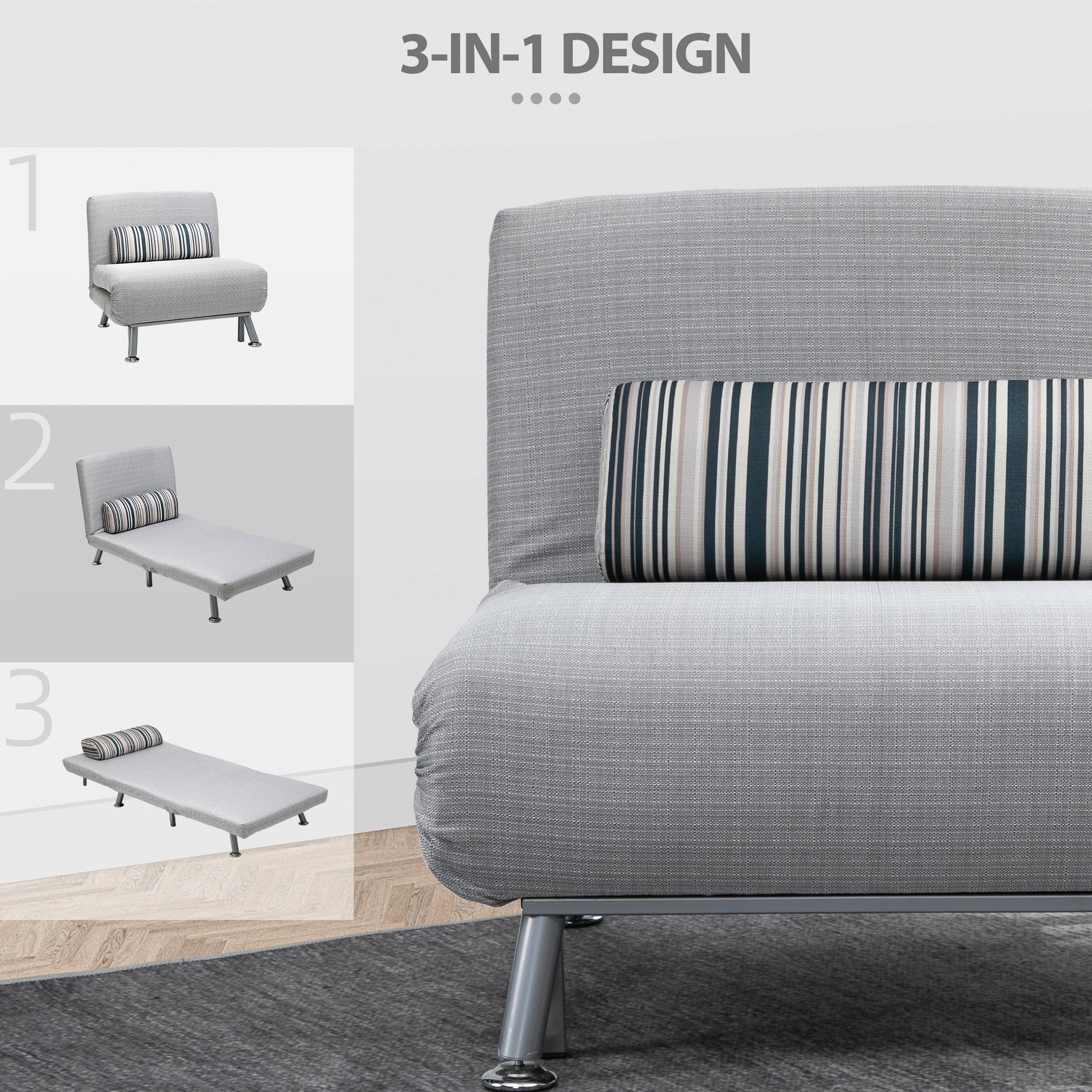 Sleeper Armchair, Folding Chair with Bed Function, Back Cushion, Foldable Recliner in Linen Look, Adjustable Backrest, up to 150 kg load capacity, for Living Room, Gray