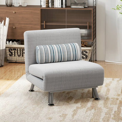 Sleeper Armchair, Folding Chair with Bed Function, Back Cushion, Foldable Recliner in Linen Look, Adjustable Backrest, up to 150 kg load capacity, for Living Room, Gray