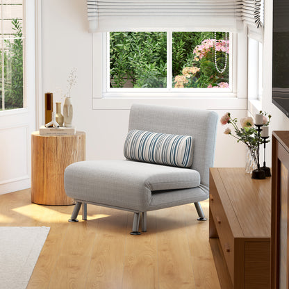 Sleeper Armchair, Folding Chair with Bed Function, Back Cushion, Foldable Recliner in Linen Look, Adjustable Backrest, up to 150 kg load capacity, for Living Room, Gray