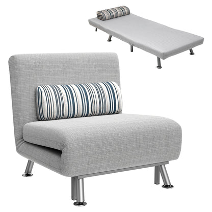 Sleeper Armchair, Folding Chair with Bed Function, Back Cushion, Foldable Recliner in Linen Look, Adjustable Backrest, up to 150 kg load capacity, for Living Room, Gray