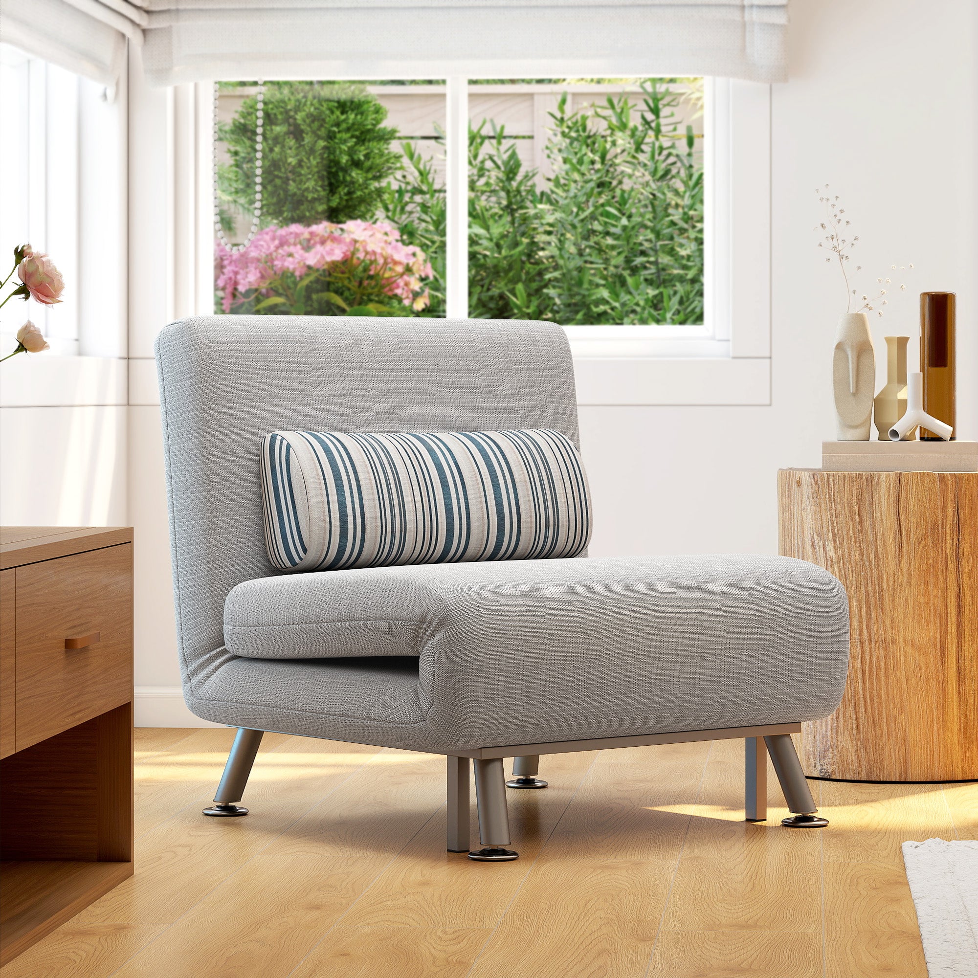 Sleeper Armchair, Folding Chair with Bed Function, Back Cushion, Foldable Recliner in Linen Look, Adjustable Backrest, up to 150 kg load capacity, for Living Room, Gray