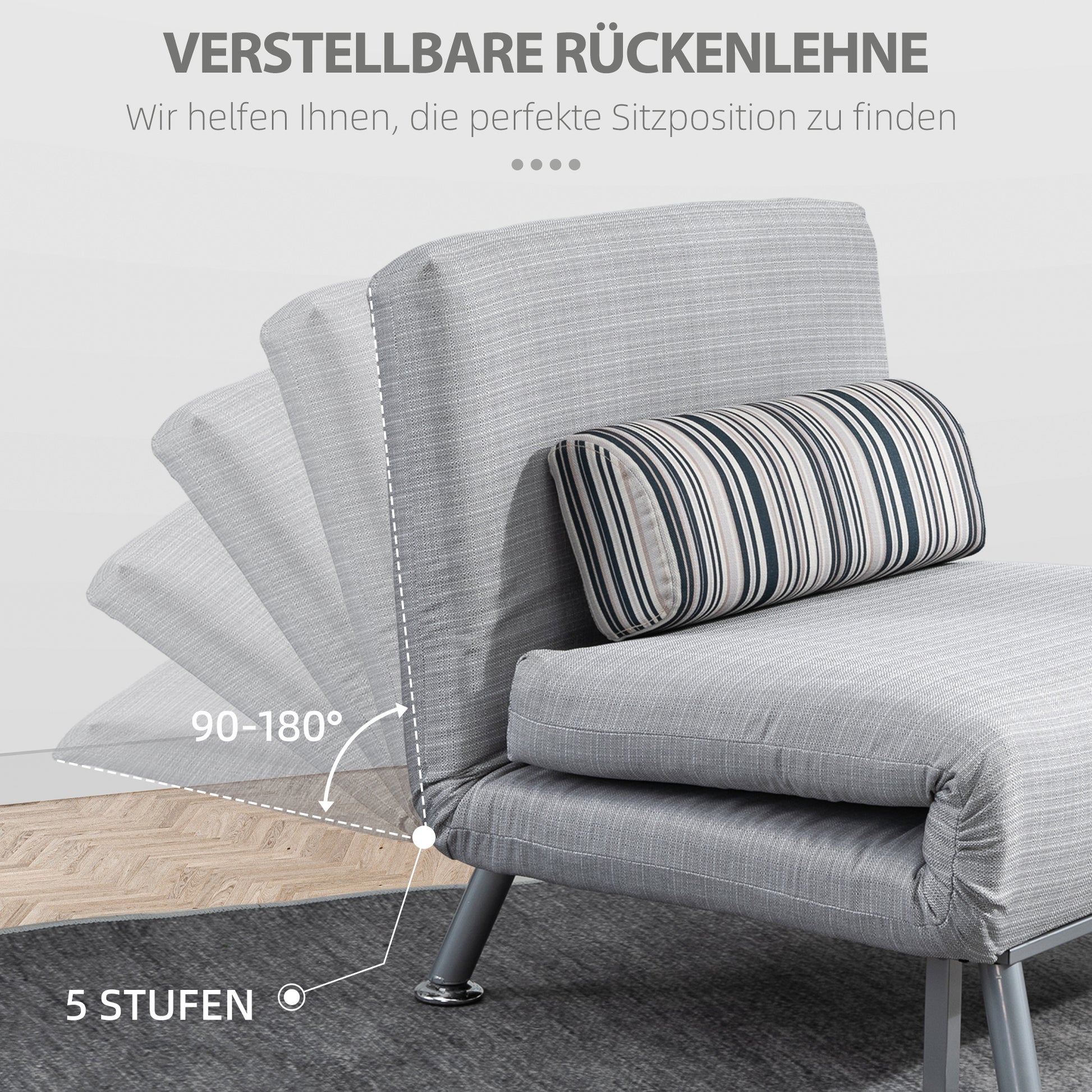 Sleeper Armchair, Folding Chair with Bed Function, Back Cushion, Foldable Recliner in Linen Look, Adjustable Backrest, up to 150 kg load capacity, for Living Room, Gray