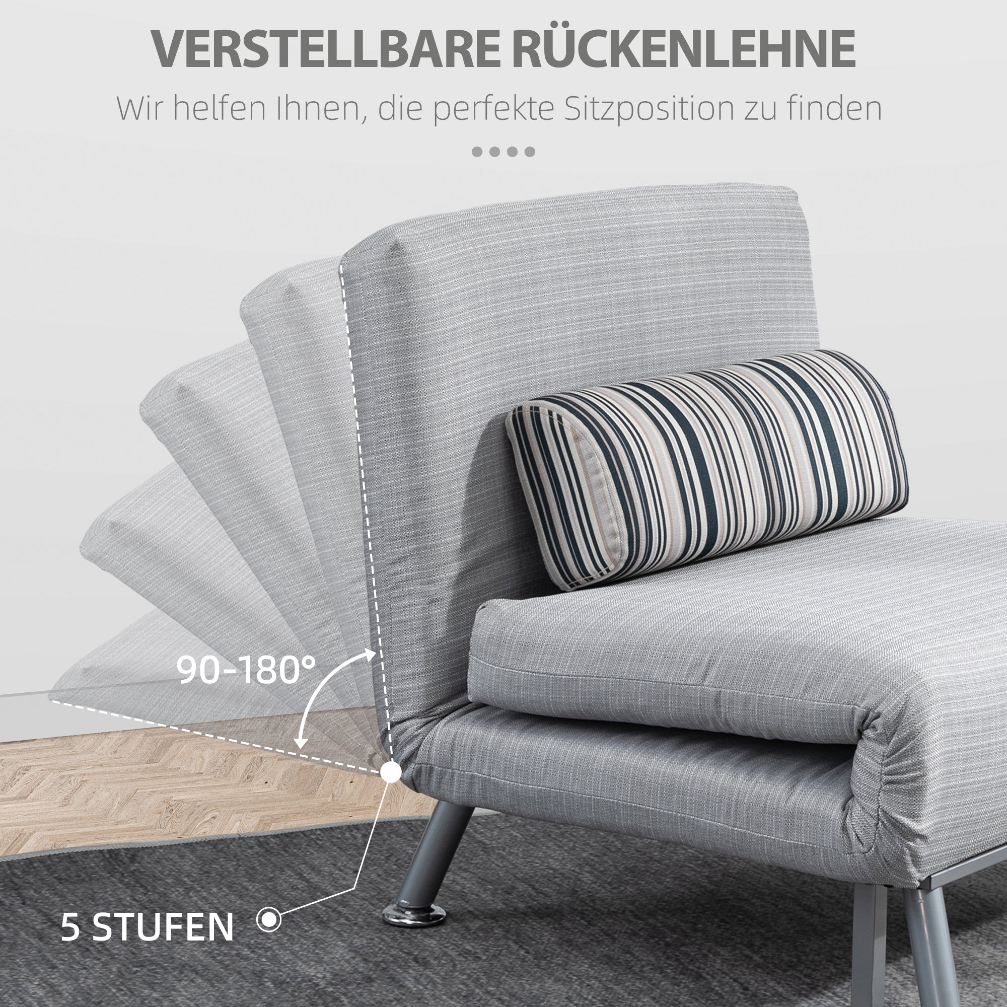Sleeper Armchair, Folding Chair with Bed Function, Back Cushion, Foldable Recliner in Linen Look, Adjustable Backrest, up to 150 kg load capacity, for Living Room, Gray