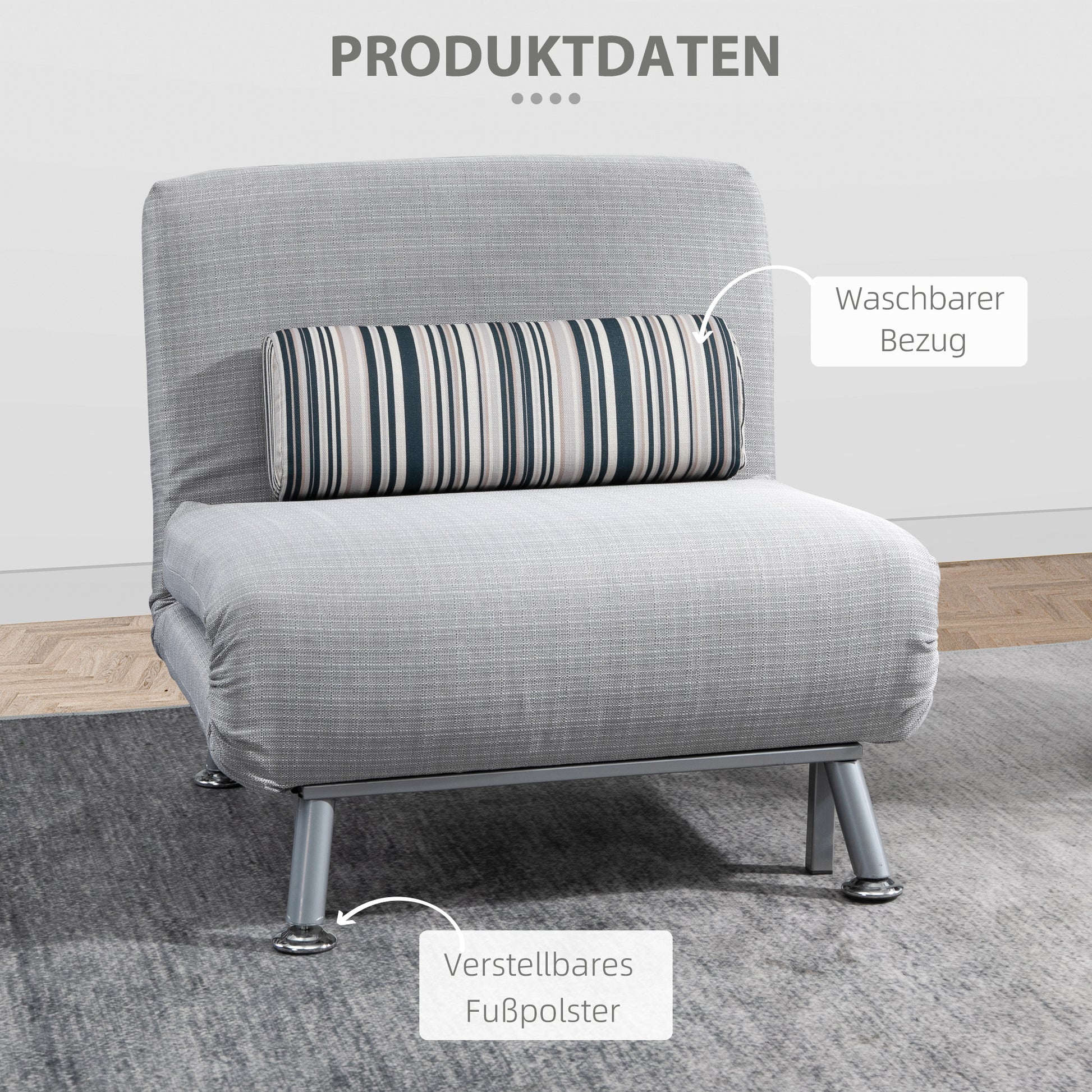 Sleeper Armchair, Folding Chair with Bed Function, Back Cushion, Foldable Recliner in Linen Look, Adjustable Backrest, up to 150 kg load capacity, for Living Room, Gray
