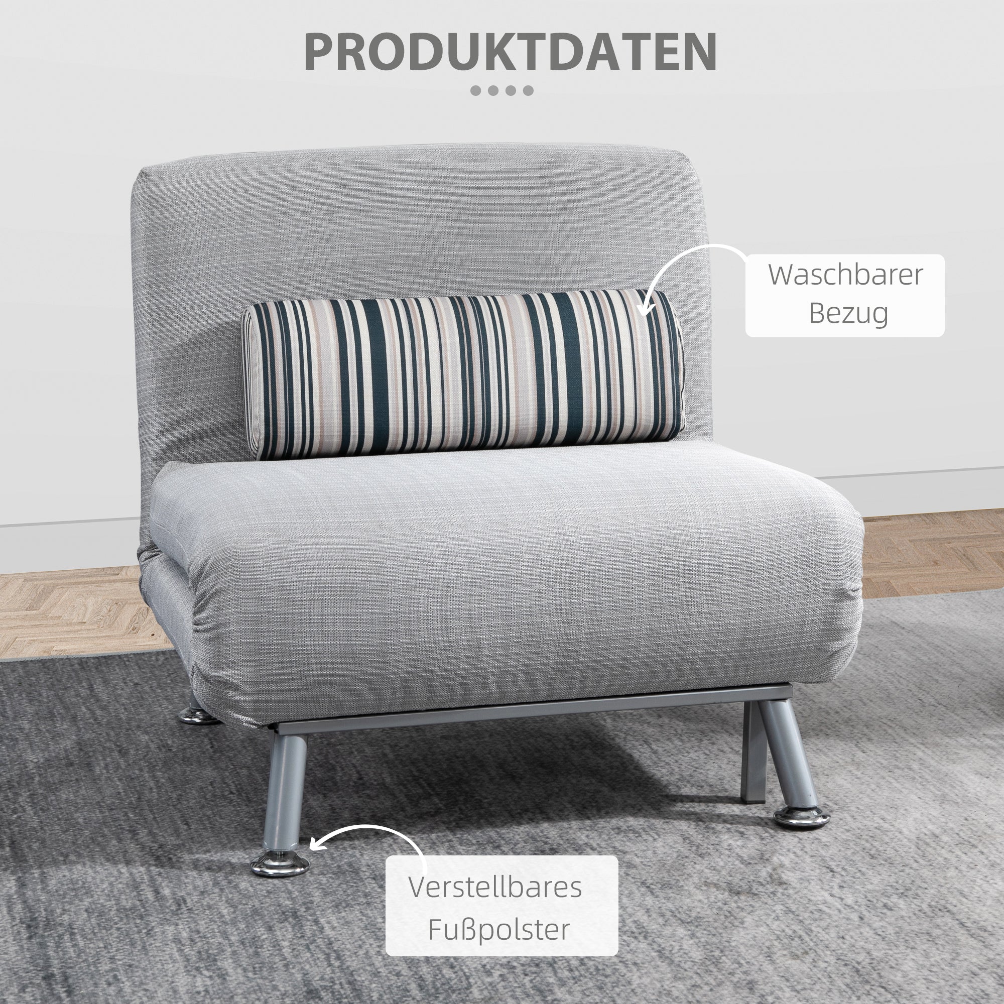 Sleeper Armchair, Folding Chair with Bed Function, Back Cushion, Foldable Recliner in Linen Look, Adjustable Backrest, up to 150 kg load capacity, for Living Room, Gray