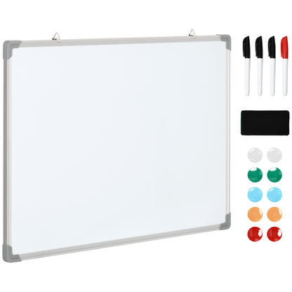 Magnetic Whiteboard with 4 Markers, 1 Eraser, 10 Magnets, Easel, Wall Mountable, Easy to Wipe, 90 x 1.8 x 60 cm