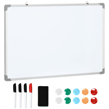 Magnetic Whiteboard with 4 Markers, 1 Eraser, 10 Magnets, Easel, Wall Mountable, Easy to Wipe, 90 x 1.8 x 60 cm