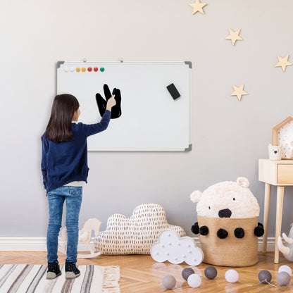 Magnetic Whiteboard with 4 Markers, 1 Eraser, 10 Magnets, Easel, Wall Mountable, Easy to Wipe, 90 x 1.8 x 60 cm