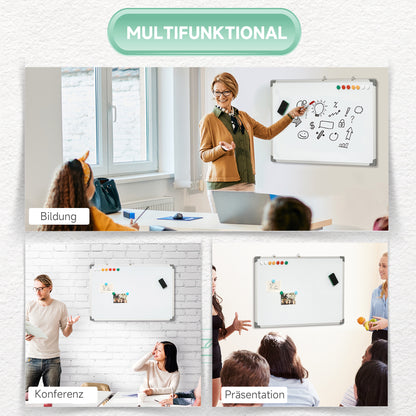 Magnetic Whiteboard with 4 Markers, 1 Eraser, 10 Magnets, Easel, Wall Mountable, Easy to Wipe, 90 x 1.8 x 60 cm