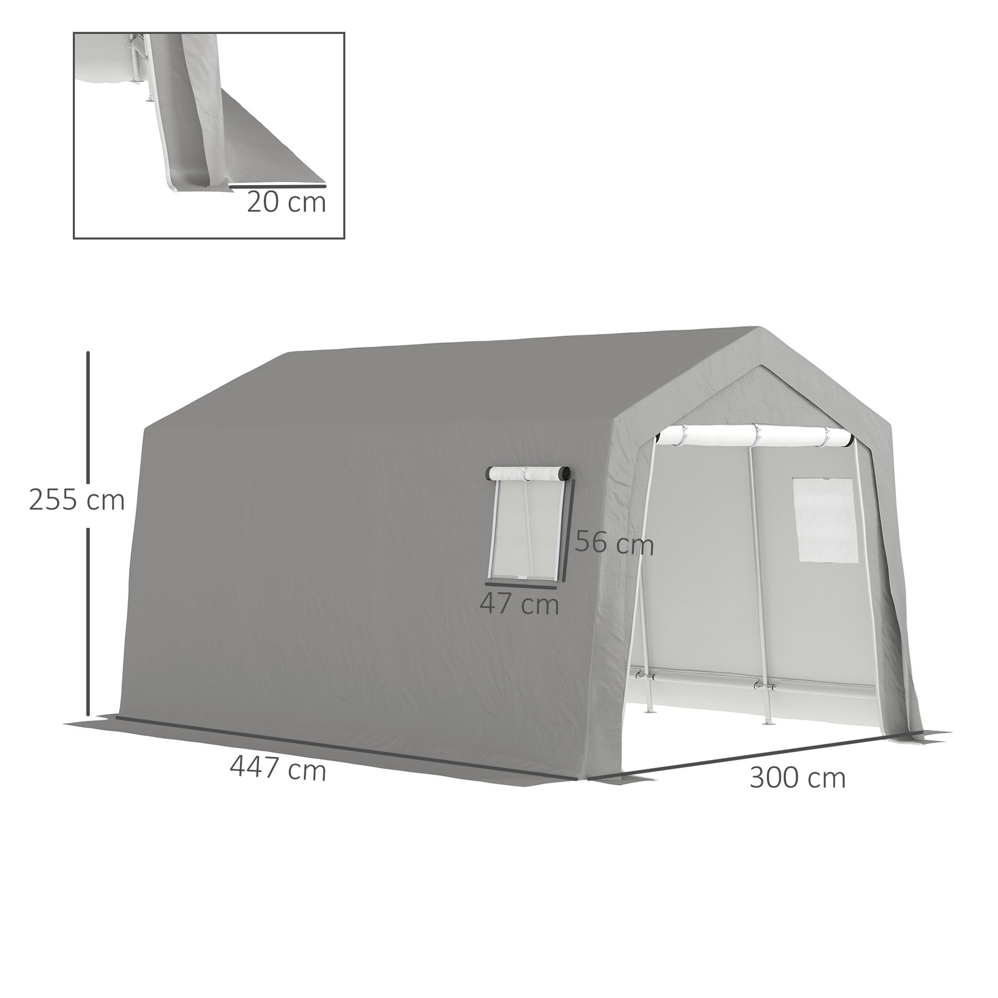 Tool Shed with Saddle Roof Waterproof Tool Tent with Doors, Windows, Anti-Dust Bicycle Cover, Foil Tool Shed Bicycle Garage for Patio Garden, 300 x 447 x 255 cm, Light Grey