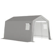 Tool Shed with Saddle Roof Waterproof Tool Tent with Doors, Windows, Anti-Dust Bicycle Cover, Foil Tool Shed Bicycle Garage for Patio Garden, 300 x 447 x 255 cm, Light Grey