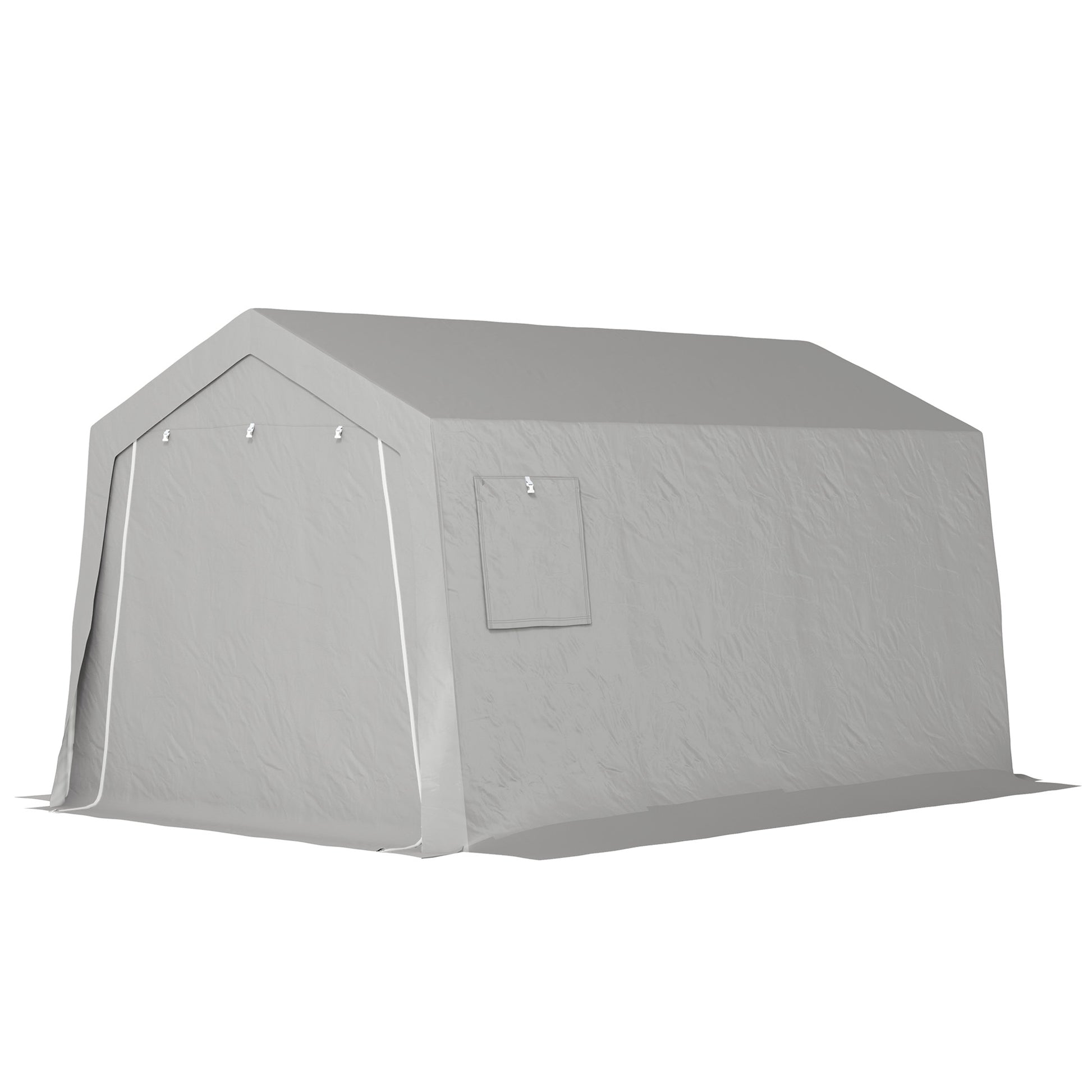 Tool Shed with Saddle Roof Waterproof Tool Tent with Doors, Windows, Anti-Dust Bicycle Cover, Foil Tool Shed Bicycle Garage for Patio Garden, 300 x 447 x 255 cm, Light Grey
