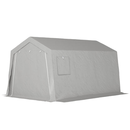 Tool Shed with Saddle Roof Waterproof Tool Tent with Doors, Windows, Anti-Dust Bicycle Cover, Foil Tool Shed Bicycle Garage for Patio Garden, 300 x 447 x 255 cm, Light Grey