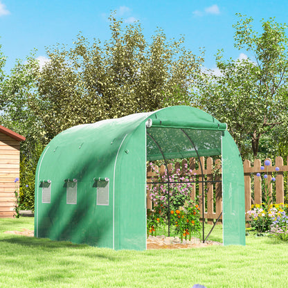 Garden Greenhouse 6m² 3 x 2m with 1 door + 2 roll-up zippered side panels, 6 windows, galvanized steel high-density 140 g/m² Anti-UV green PE