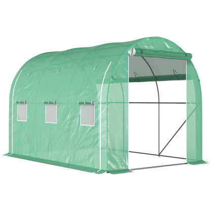 Garden Greenhouse 6m² 3 x 2m with 1 door + 2 roll-up zippered side panels, 6 windows, galvanized steel high-density 140 g/m² Anti-UV green PE