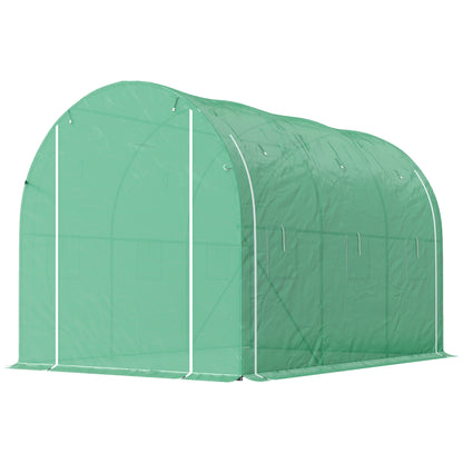Garden Greenhouse 6m² 3 x 2m with 1 door + 2 roll-up zippered side panels, 6 windows, galvanized steel high-density 140 g/m² Anti-UV green PE