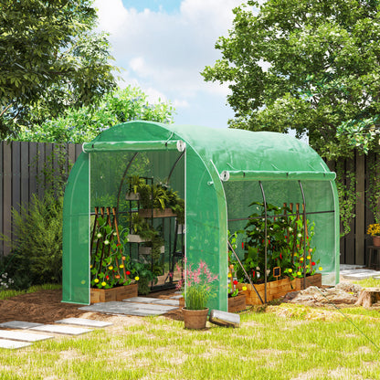 Garden Greenhouse 6m² 3 x 2m with 1 door + 2 roll-up zippered side panels, 6 windows, galvanized steel high-density 140 g/m² Anti-UV green PE