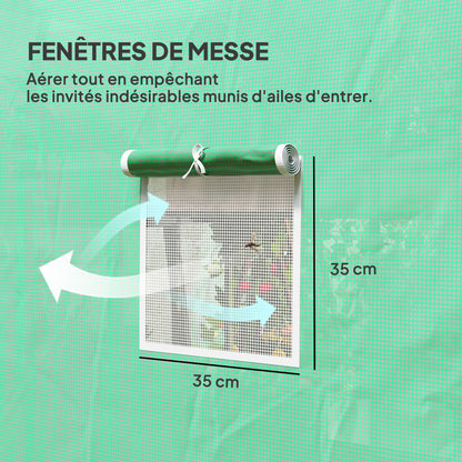 Garden Greenhouse 6m² 3 x 2m with 1 door + 2 roll-up zippered side panels, 6 windows, galvanized steel high-density 140 g/m² Anti-UV green PE