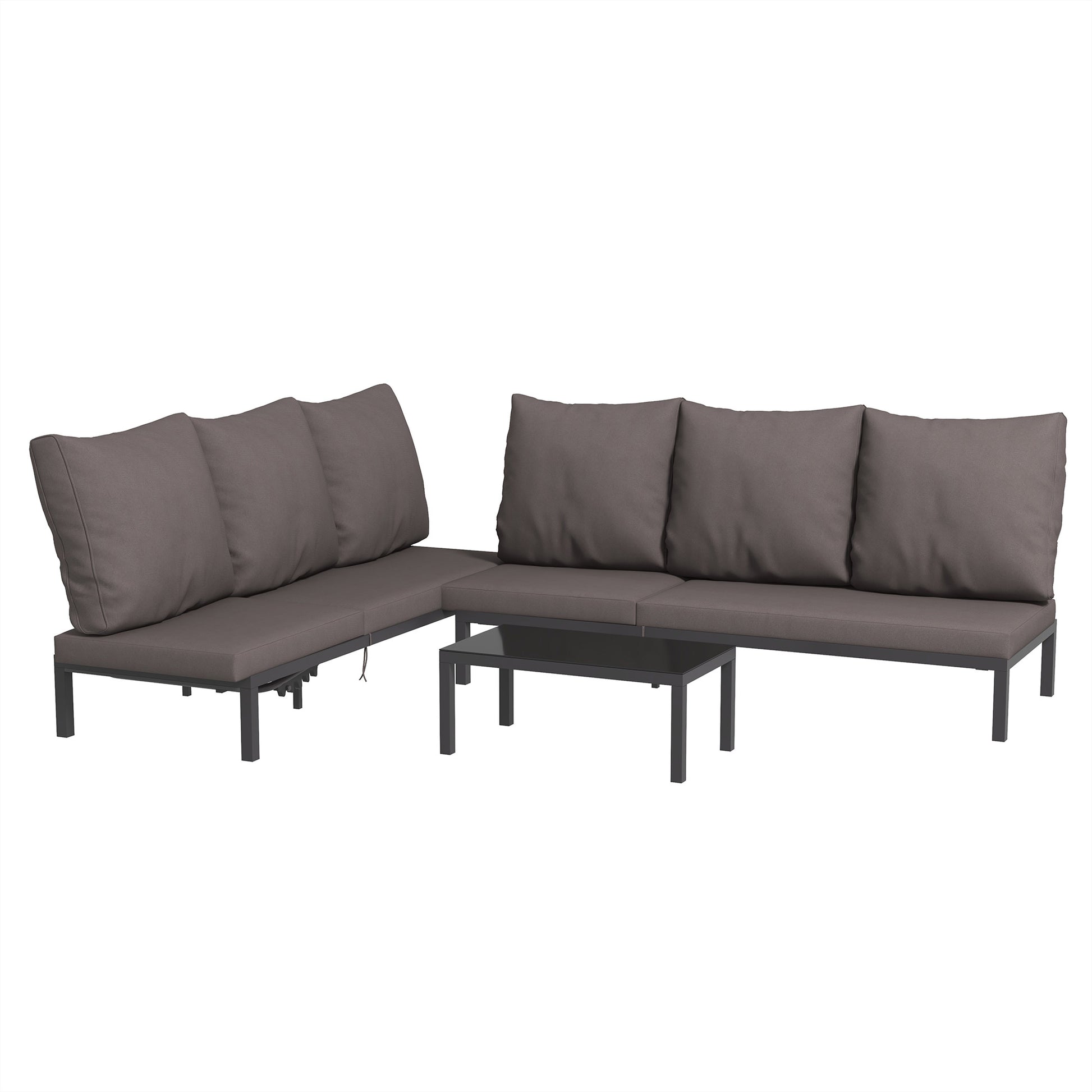 Modular Outdoor Garden Furniture Set, Comfortable Sun Lounger with Removable Mattress, Aluminum Frame, Multi-Position Adjustable Reclining + Tempered Glass Coffee Table, Gray