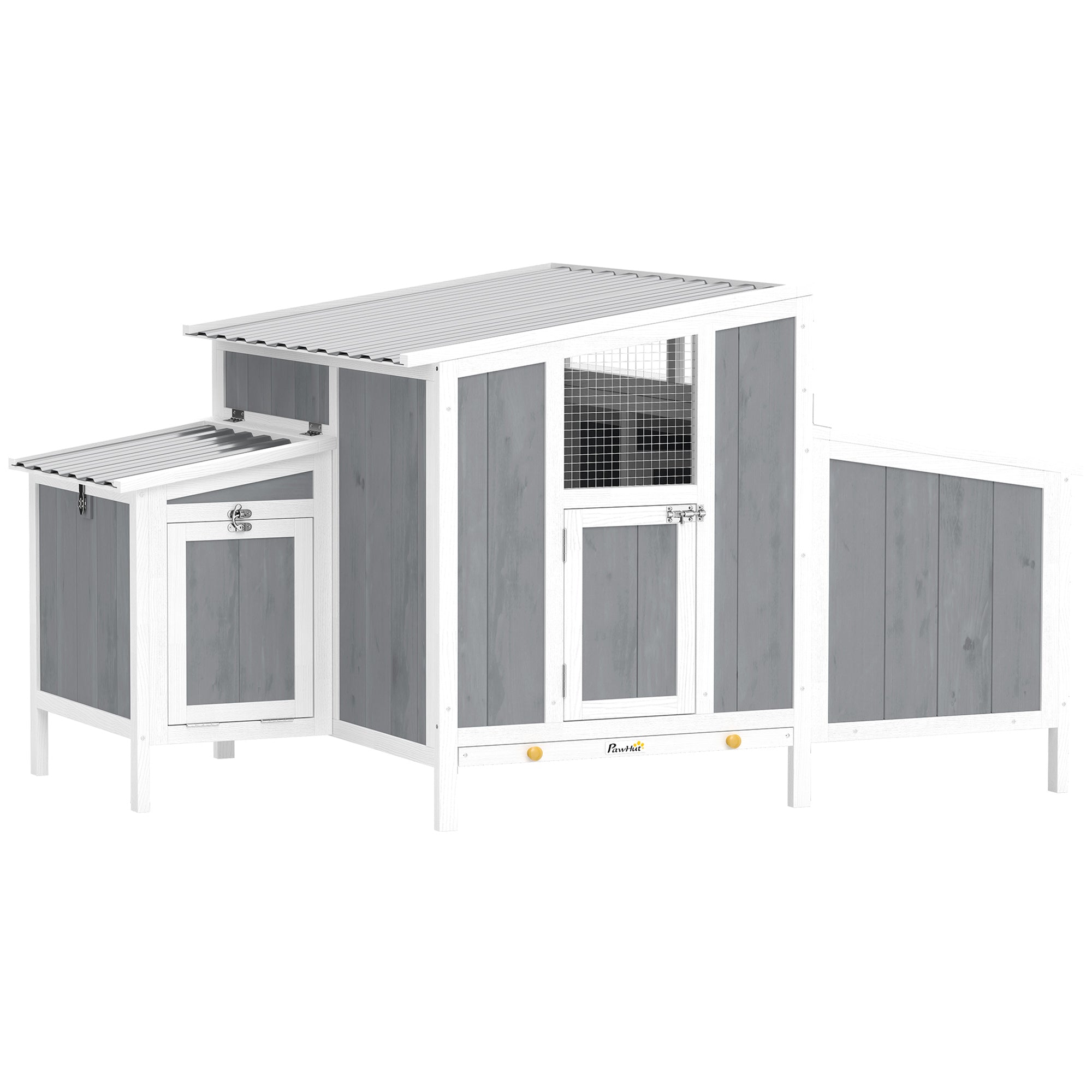 Wooden Chicken Coop with Run, 57.1 x 35.4 x 36.2 in — Elevated Weatherproof PET Roof, Lockable Doors, Nesting Box & Roosts for 3–4 Hens, Gray