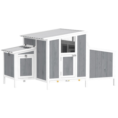 Wooden Chicken Coop with Run, 57.1 x 35.4 x 36.2 in — Elevated Weatherproof PET Roof, Lockable Doors, Nesting Box & Roosts for 3–4 Hens, Gray