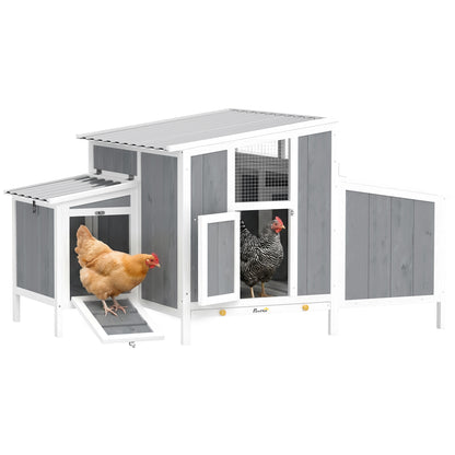 Wooden Chicken Coop with Run, 57.1 x 35.4 x 36.2 in — Elevated Weatherproof PET Roof, Lockable Doors, Nesting Box & Roosts for 3–4 Hens, Gray