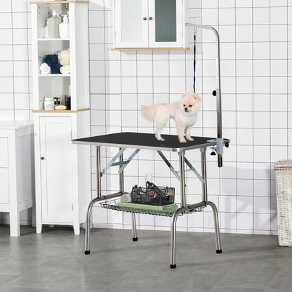 Grooming Table Pet Grooming Table Clipping Table with Basket Dog Grooming Table Foldable Dog Grooming Table Dog Bath Table Height Adjustable Stainless Steel Black