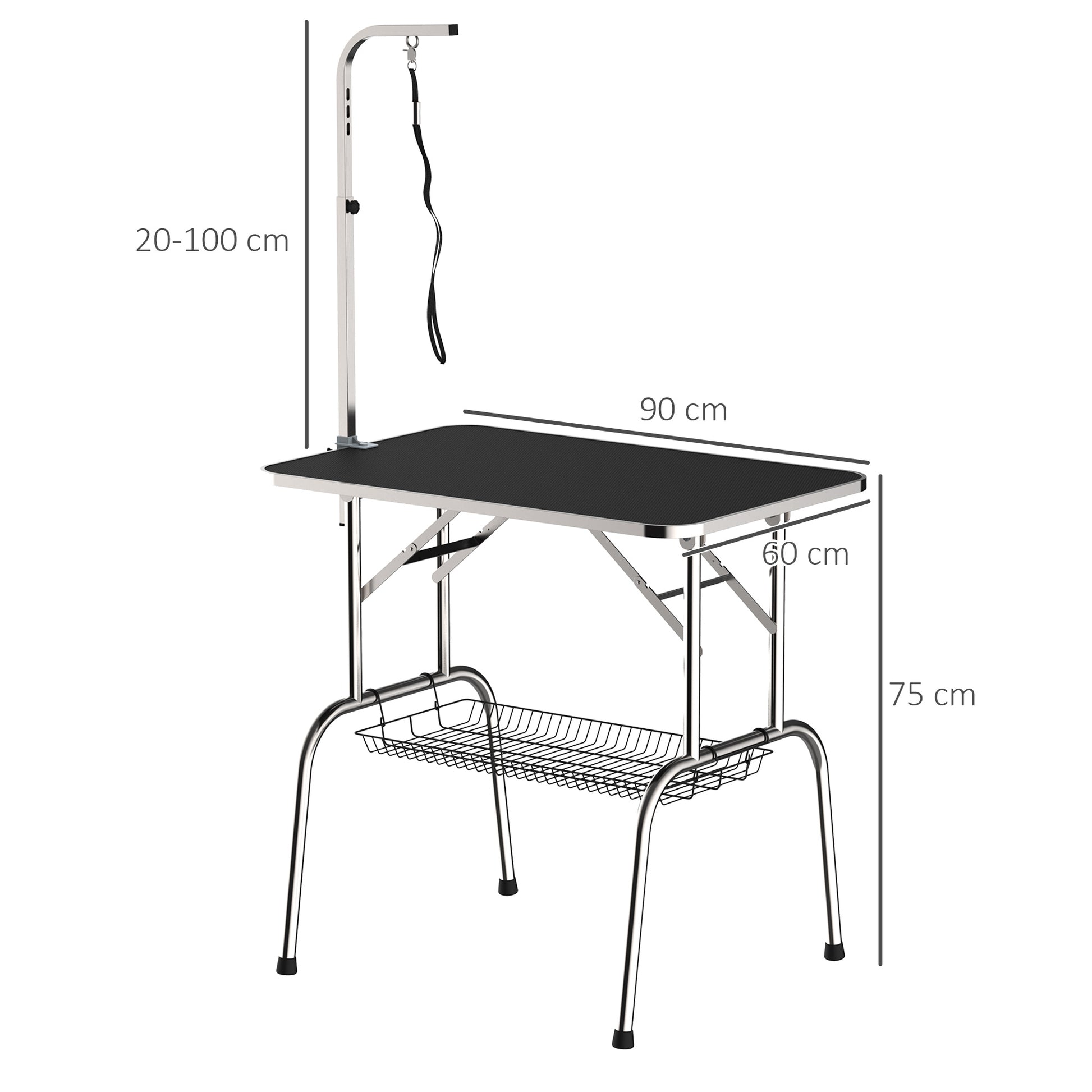 Grooming Table Pet Grooming Table Clipping Table with Basket Dog Grooming Table Foldable Dog Grooming Table Dog Bath Table Height Adjustable Stainless Steel Black