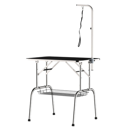 Grooming Table Pet Grooming Table Clipping Table with Basket Dog Grooming Table Foldable Dog Grooming Table Dog Bath Table Height Adjustable Stainless Steel Black
