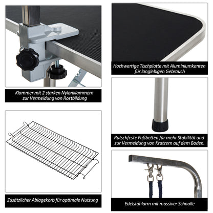 Grooming Table Pet Grooming Table Clipping Table with Basket Dog Grooming Table Foldable Dog Grooming Table Dog Bath Table Height Adjustable Stainless Steel Black