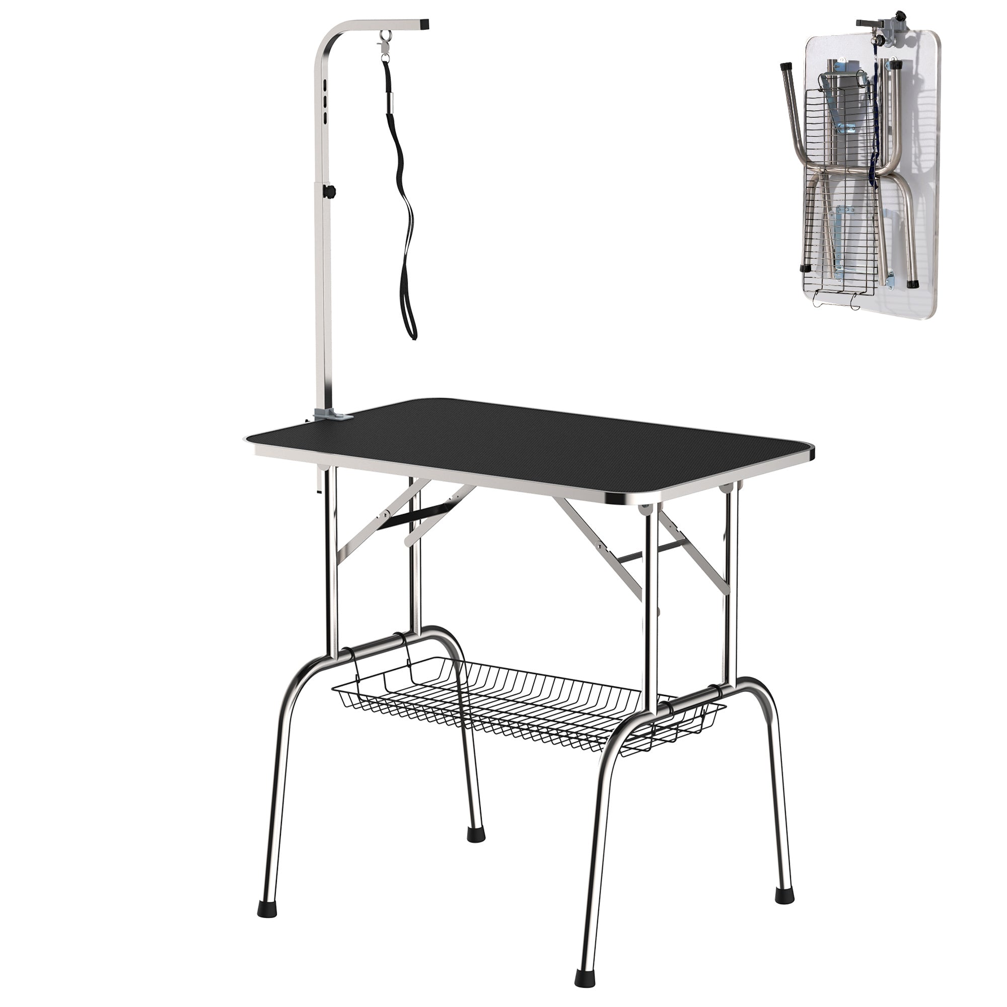 Grooming Table Pet Grooming Table Clipping Table with Basket Dog Grooming Table Foldable Dog Grooming Table Dog Bath Table Height Adjustable Stainless Steel Black