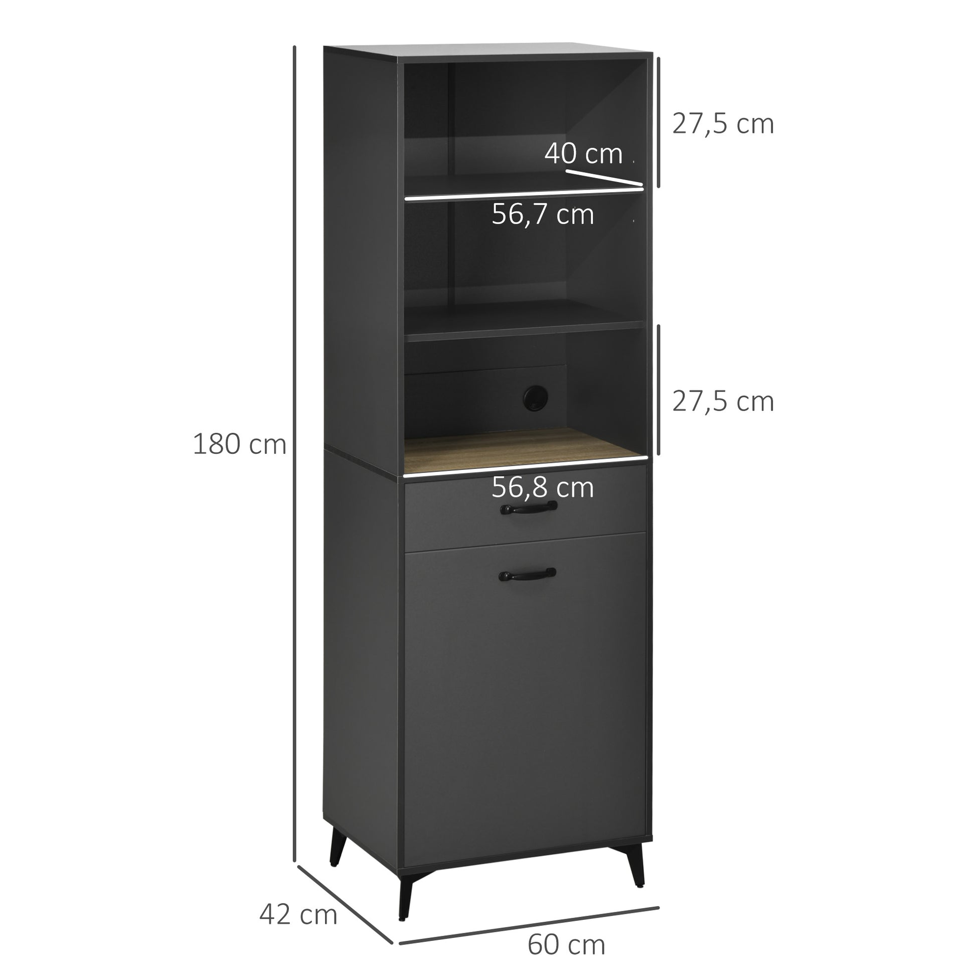 Kitchen Buffet Cabinet Storage Unit 180 cm for Kitchen Living Room Bathroom Industrial Design - Black Metal Legs Gray Wood