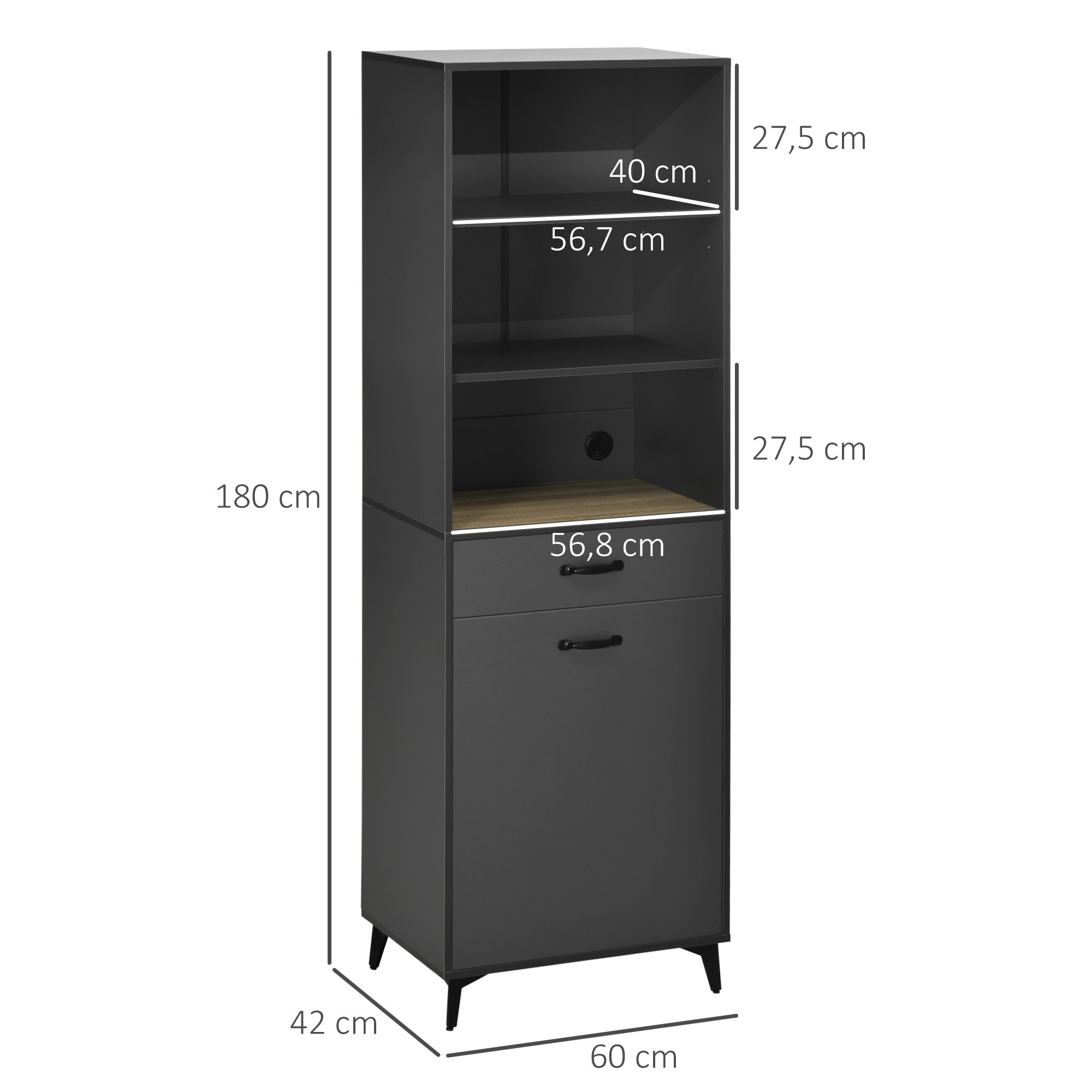 Kitchen Buffet Cabinet Storage Unit 180 cm for Kitchen Living Room Bathroom Industrial Design - Black Metal Legs Gray Wood