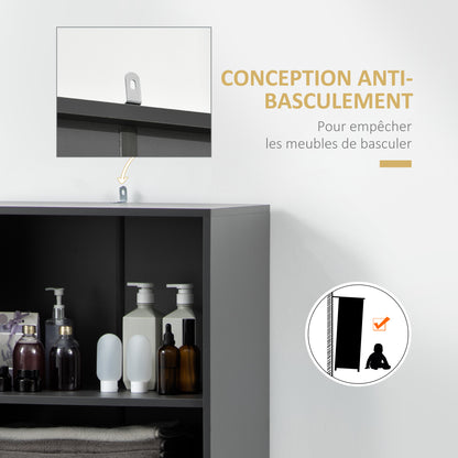 Kitchen Buffet Cabinet Storage Unit 180 cm for Kitchen Living Room Bathroom Industrial Design - Black Metal Legs Gray Wood