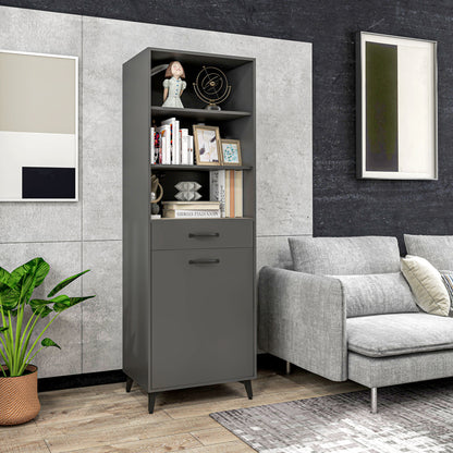 Kitchen Buffet Cabinet Storage Unit 180 cm for Kitchen Living Room Bathroom Industrial Design - Black Metal Legs Gray Wood