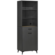 Kitchen Buffet Cabinet Storage Unit 180 cm for Kitchen Living Room Bathroom Industrial Design - Black Metal Legs Gray Wood