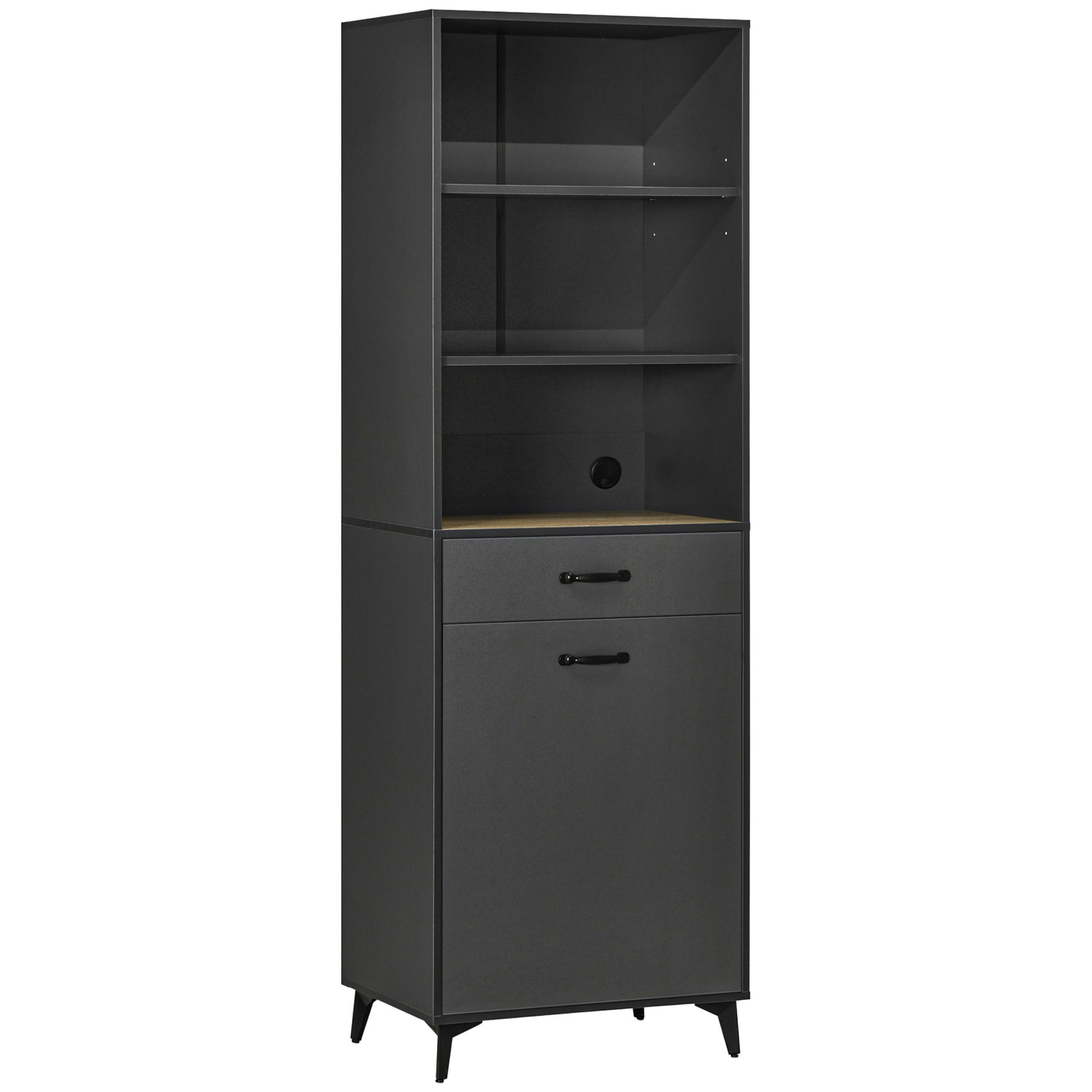 Kitchen Buffet Cabinet Storage Unit 180 cm for Kitchen Living Room Bathroom Industrial Design - Black Metal Legs Gray Wood