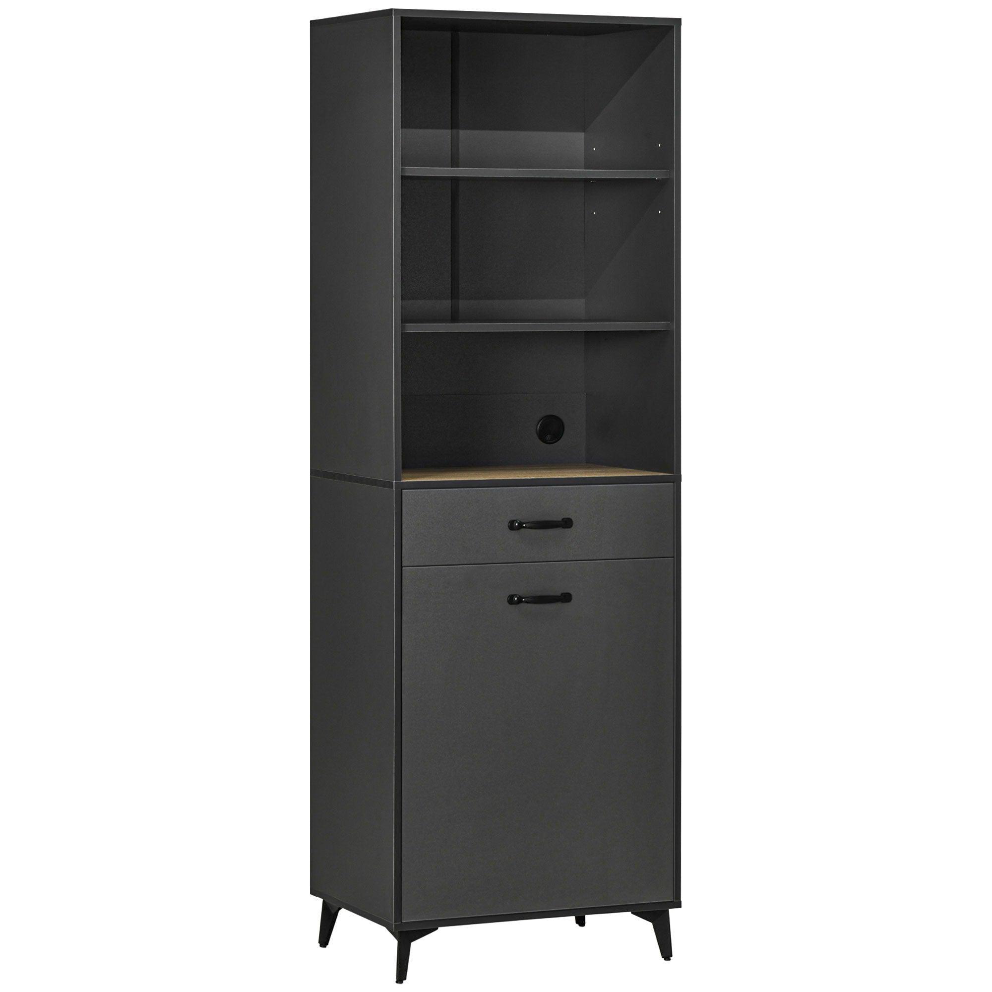 Kitchen Buffet Cabinet Storage Unit 180 cm for Kitchen Living Room Bathroom Industrial Design - Black Metal Legs Gray Wood