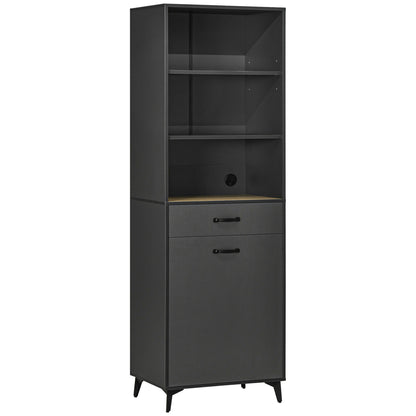 Kitchen Buffet Cabinet Storage Unit 180 cm for Kitchen Living Room Bathroom Industrial Design - Black Metal Legs Gray Wood