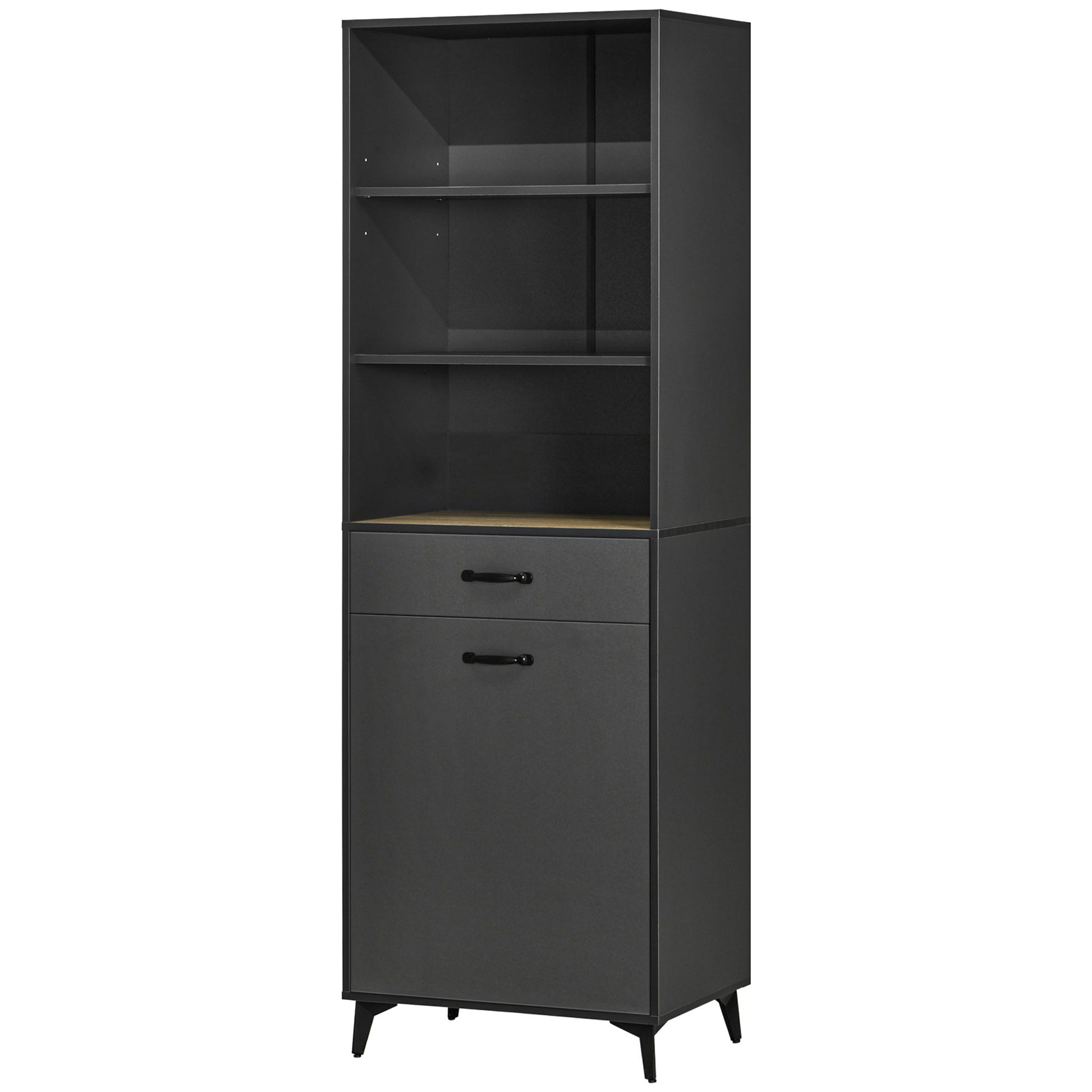 Kitchen Buffet Cabinet Storage Unit 180 cm for Kitchen Living Room Bathroom Industrial Design - Black Metal Legs Gray Wood